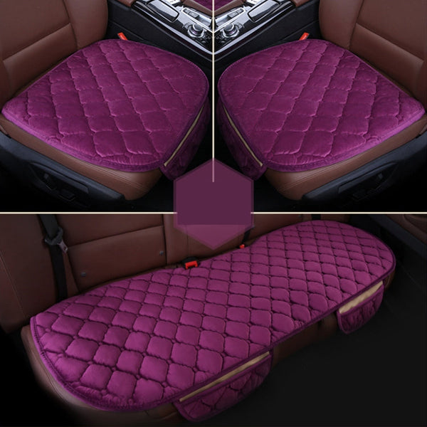 3 PCS / Set Luxurious Warm Car Seat Cover Cushion Universal Front Back Seat Covers Car Non-slip Chair Pad Warm Car Mats No Back Plush Cushion