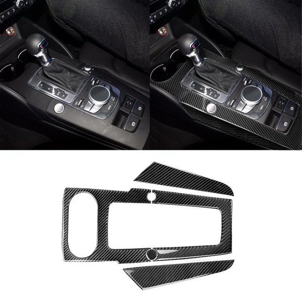 3 PCS Car Carbon Fiber Gear Panel Decorative Sticker for Audi A3, Left Driving