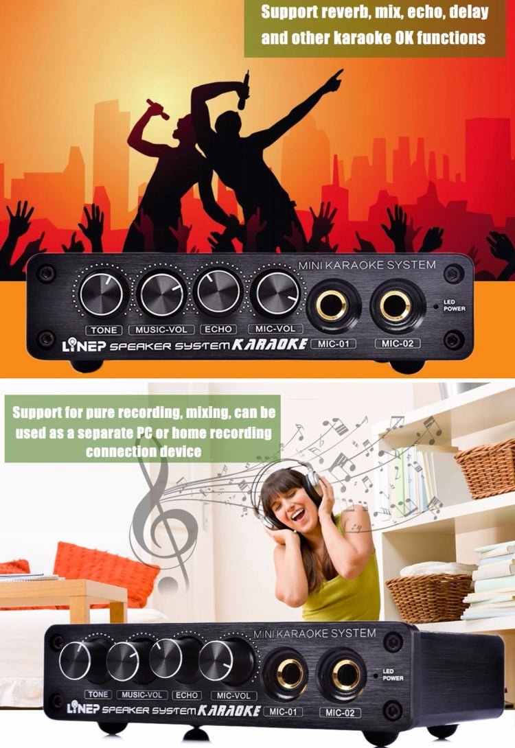 A933 Mini Karaoke Machine System Sound Mixer Amplifier for PC / TV / Mobile Phones, Support RCA in / 2 Channel Mic in, A933