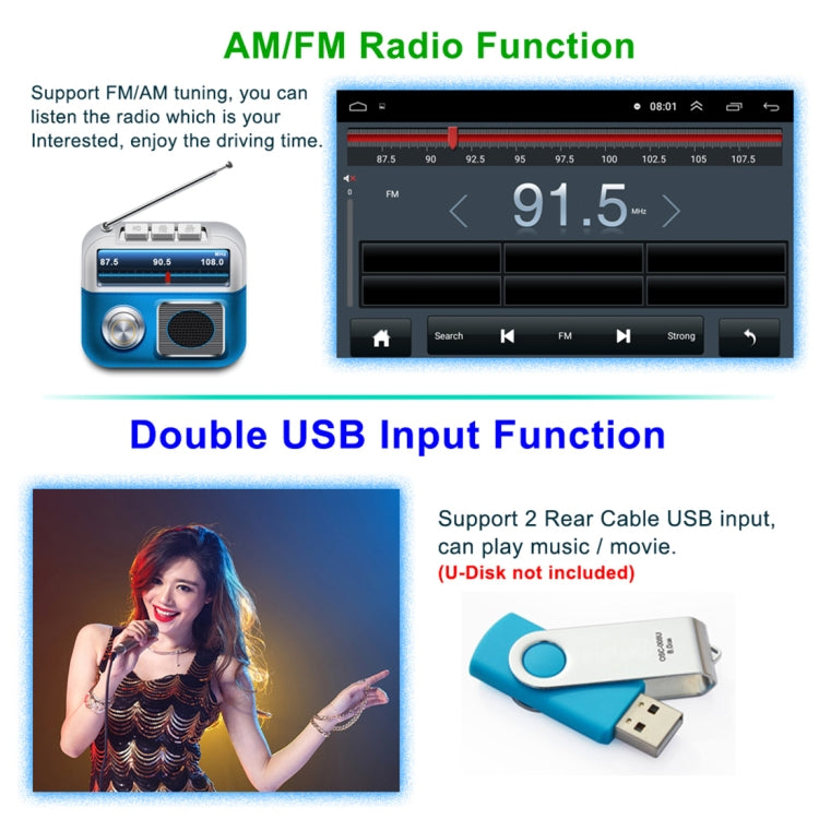 HD 10.1 inch Universal Car Android 8.1 Radio Receiver MP5 Player, Support FM & Bluetooth & TF Card & GPS