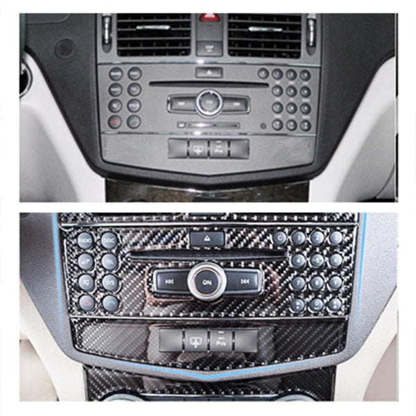 2 PCS Car CD Adjustment Frame Carbon Fiber Decorative Sticker for Mercedes-Benz W204 2007-2010