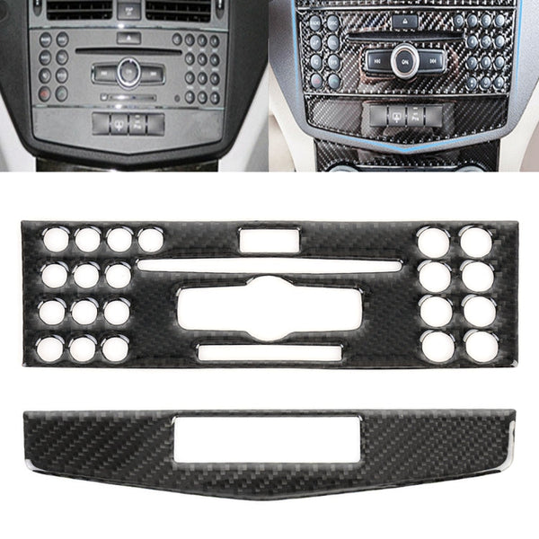 2 PCS Car CD Adjustment Frame Carbon Fiber Decorative Sticker for Mercedes-Benz W204 2007-2010