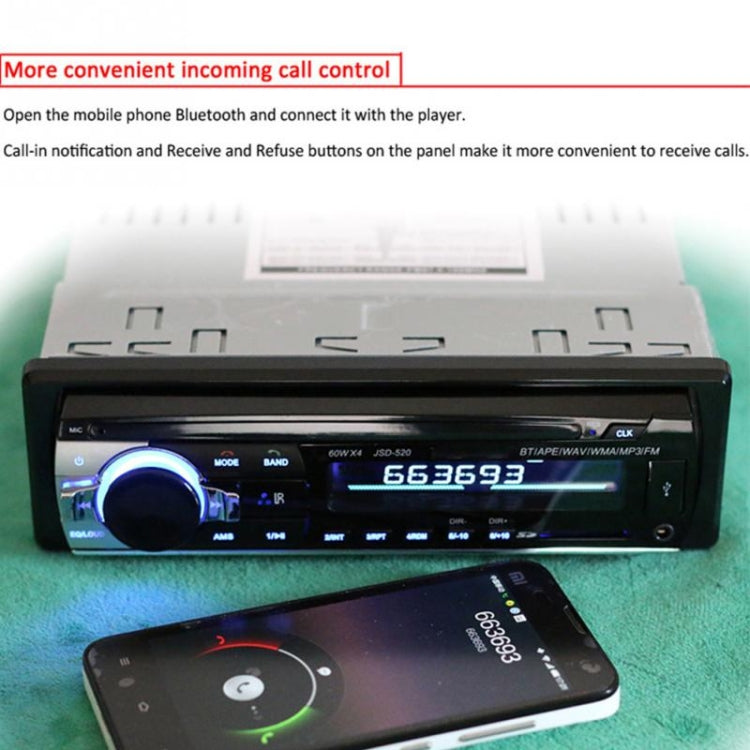 JSD-520 Car Stereo Radio MP3 Audio Player Support Bluetooth Hand-free Calling / FM / USB / SD, Ordinary Version