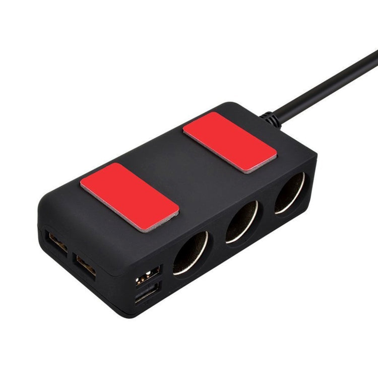 6.8A 80W Plastic Shell 3 Sockets in 1 Car Cigarette Lighter Car Charger Car Socket with 4 USB Ports and a Control Switch, 6.8A 4USB(Black)