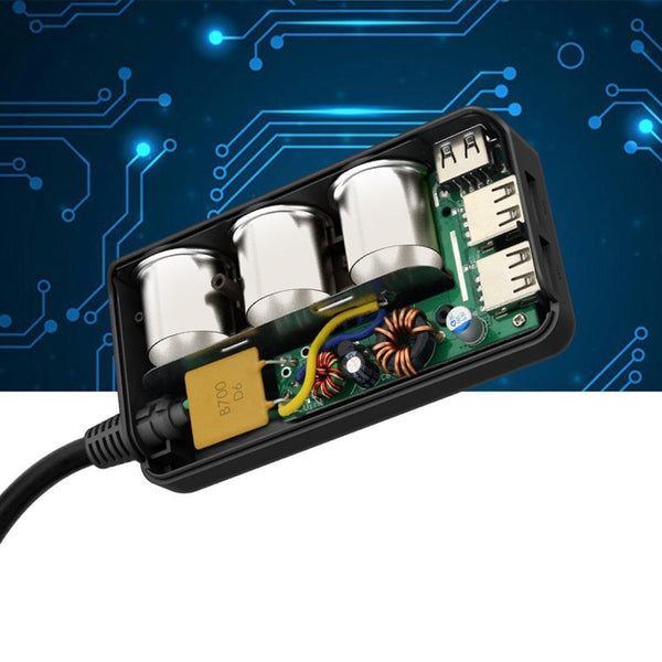 6.8A 80W Plastic Shell 3 Sockets in 1 Car Cigarette Lighter Car Charger Car Socket with 4 USB Ports and a Control Switch, 6.8A 4USB(Black)