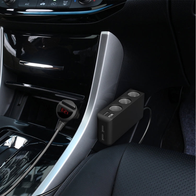 6.8A 80W Plastic Shell 3 Sockets in 1 Car Cigarette Lighter Car Charger Car Socket with 4 USB Ports and a Control Switch, 6.8A 4USB(Black)