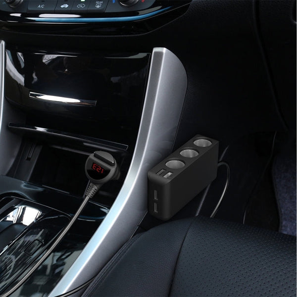 6.8A 80W Plastic Shell 3 Sockets in 1 Car Cigarette Lighter Car Charger Car Socket with 4 USB Ports and a Control Switch, 6.8A 4USB(Black)