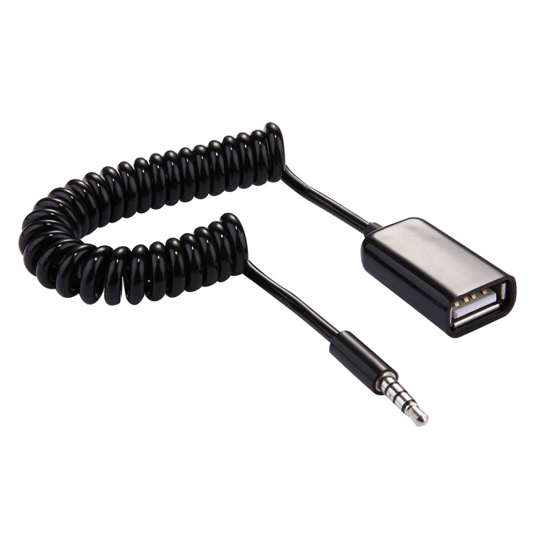 3.5mm Male to USB 2.0 Female Audio Converter Retractable Coiled Cable for Car MP3 Speaker U Disk, Length: 1m