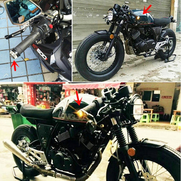 Pair Motorcycle Turn Signal Light Grip Bar Plug Strobe Side Marker End LED Handlebar Lamp