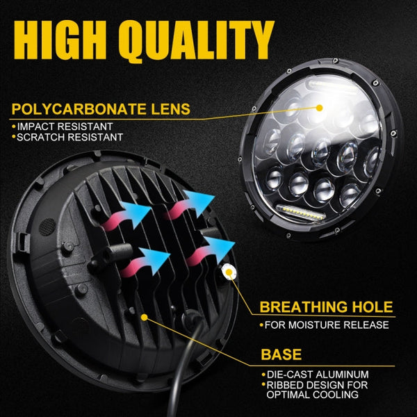 2 PCS 7 inch DC10-48V 36W 6000K Harley Motorcycle Headlight with 12 SMD-5630-LED Lamps and 12 Crystal Lamp Beads