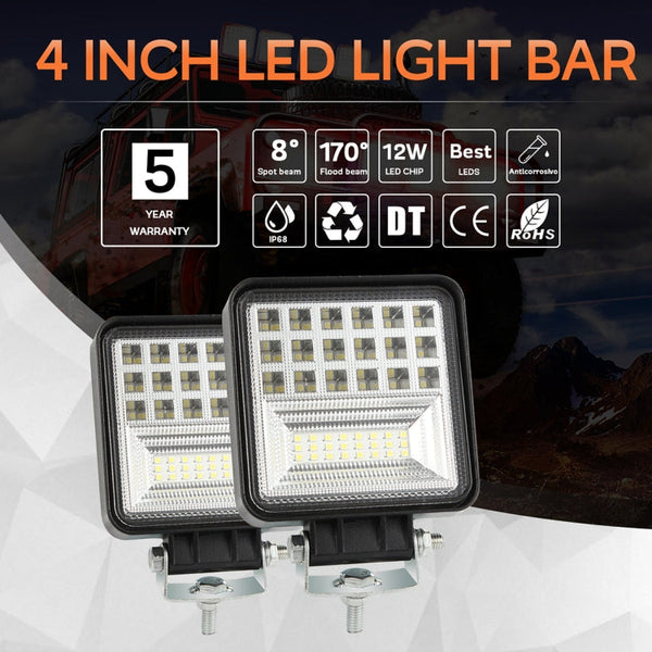 2 PCS 4 inch 20W Spot / Flood Light White Light Square-Shaped Waterproof Car SUV Work Lights Spotlight LED Bulbs, DC 9-30V