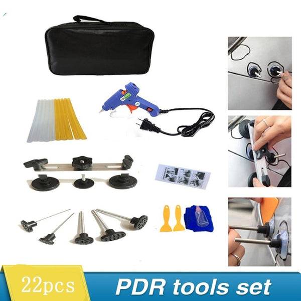 22 in 1 Auto Car Body Dent Repair Tools Pulling Bridge Dent Removal Lifter Puller, with 20W Glue Gun, US Plug or EU Plug, 22 in 1