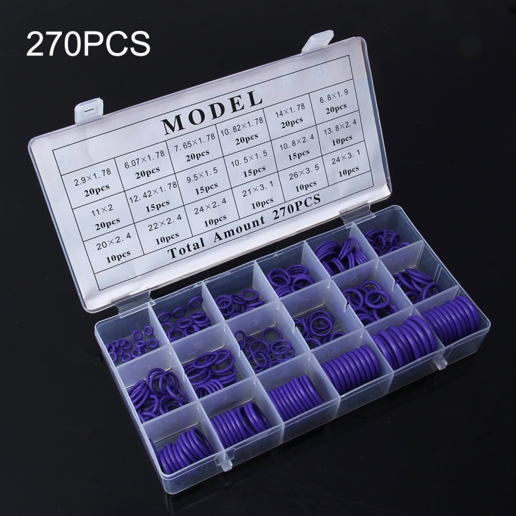 270 PCS Car Auto Vehicle 18 Sizes Assortment Kit Air Conditioning HNBR Seal O-Ring Set, 270 PCS Green, 270 PCS Purple