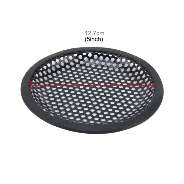 5 inch Car Auto Metal Mesh Black Round Hole Subwoofer Loudspeaker Protective Cover Mask Kit with Fixed Holder, 5 Inch