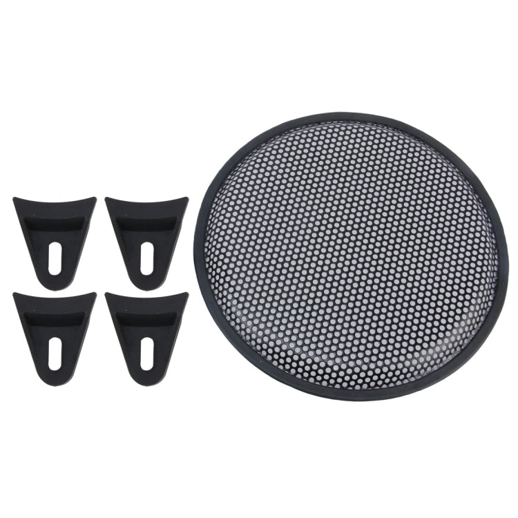 12 inch Car Auto Metal Mesh Black Round Hole Subwoofer Loudspeaker Protective Cover Mask Kit with Fixed Holder, 12 Inch