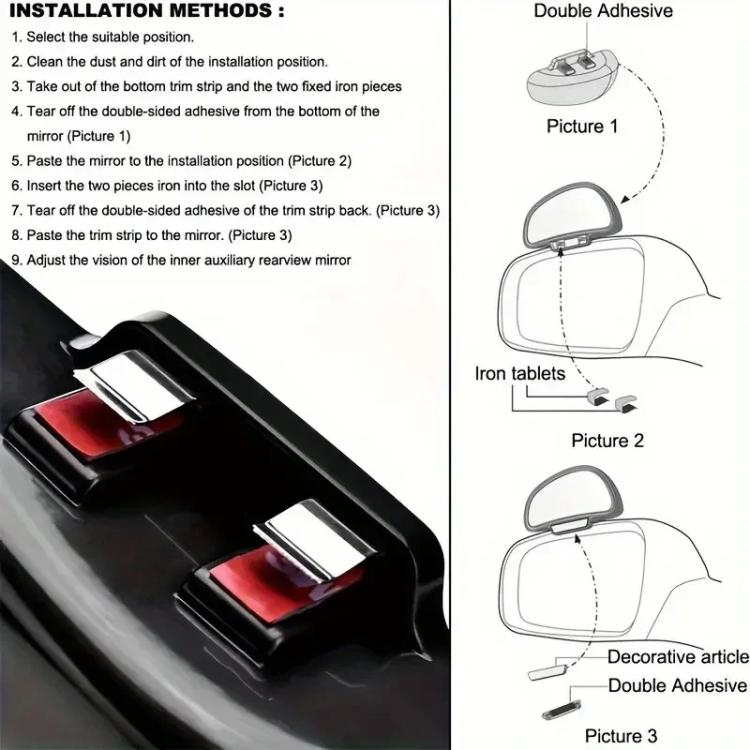 3R-092 Car Blind Spot Right Rear View Wide Angle Adjustable Mirror, 3R-092, 3R-092 (Black)