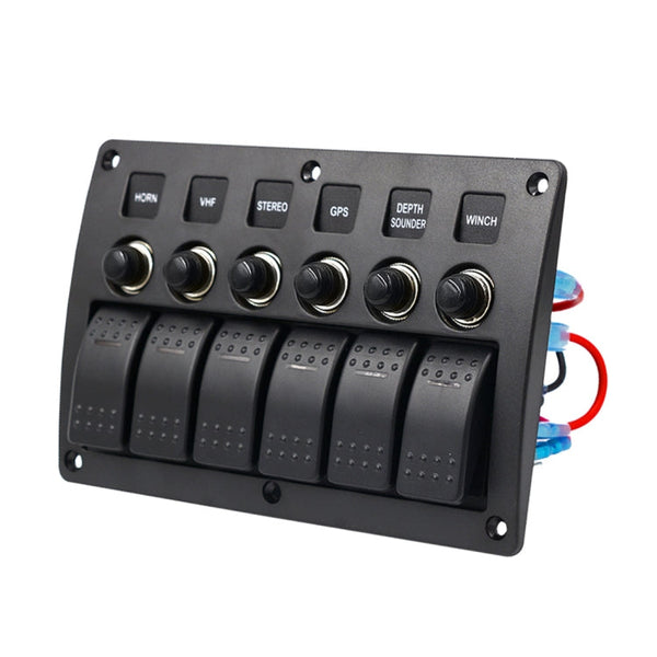 3Pin 6 Way Switches Combination Switch Panel with Light and Projector Lens for Car RV Marine Boat, 3Pin 6 Way