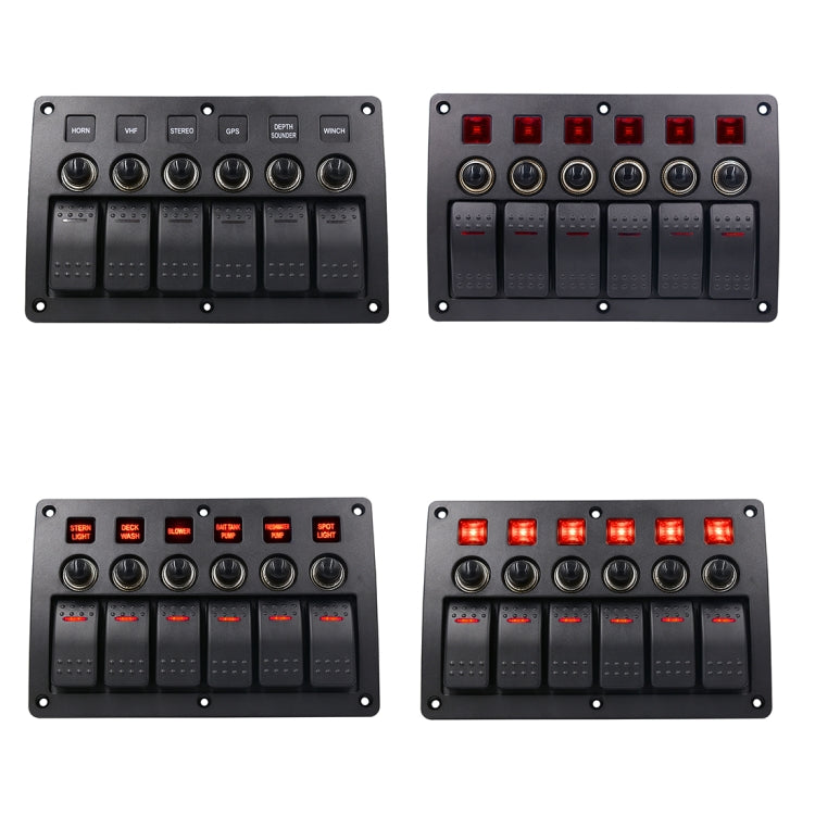 3Pin 6 Way Switches Combination Switch Panel with Light and Projector Lens for Car RV Marine Boat, 3Pin 6 Way