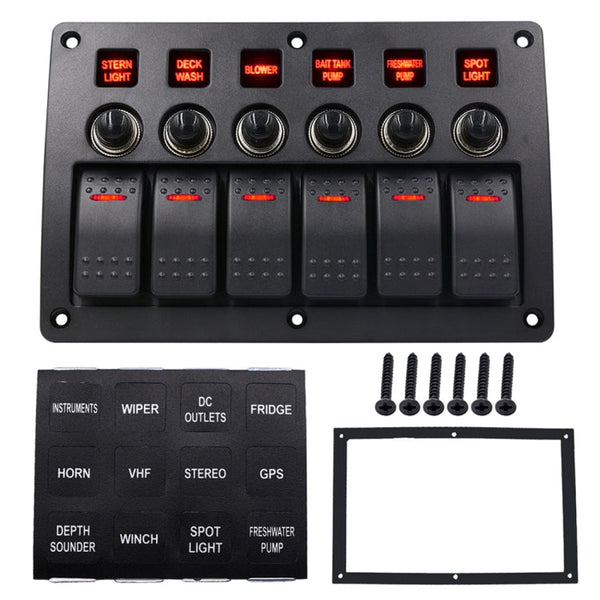 3Pin 6 Way Switches Combination Switch Panel with Light and Projector Lens for Car RV Marine Boat, 3Pin 6 Way