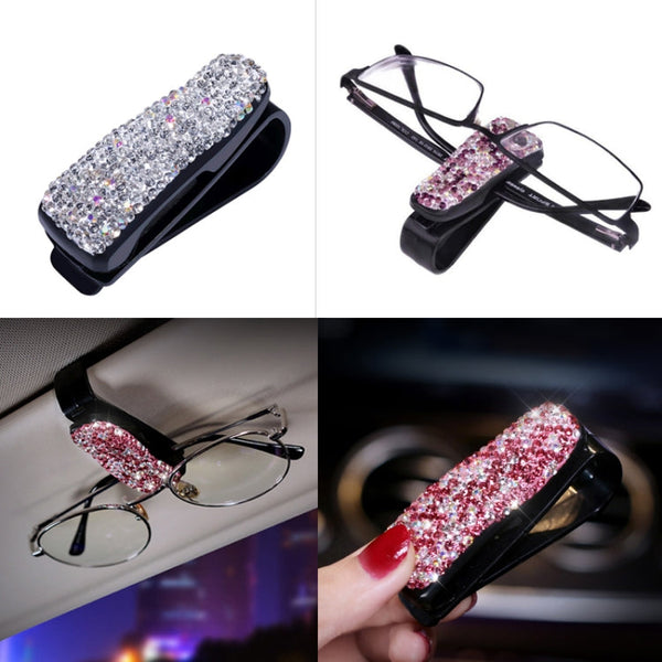 Car Pure Color Diamond Mounted Glasses Bill Clip Holder
