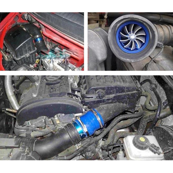 F1-Z Car Stainless Universal Supercharger Dual Double Turbine Air Intake Fuel Saver Turbo Turboing Charger Fan Set kit, Double Side(Blue), Double Side(Black), Double Side(Red), Double Side(Silver)