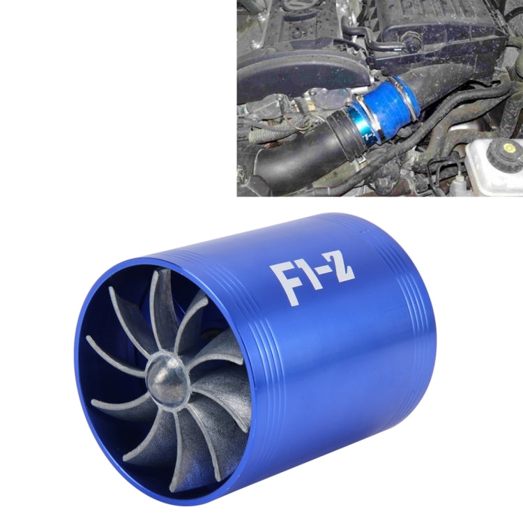 F1-Z Car Stainless Universal Supercharger Dual Double Turbine Air Intake Fuel Saver Turbo Turboing Charger Fan Set kit, Double Side(Blue), Double Side(Black), Double Side(Red), Double Side(Silver)