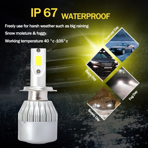 2 PCS  H3 18W 1800 LM 6000K IP68 Canbus Constant Current Car LED Headlight with 2 COB Lamps, DC 9-36V