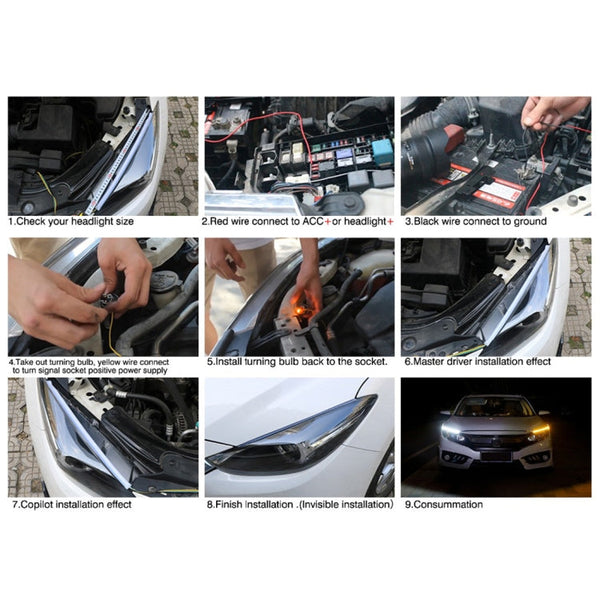 2 PCS 30cm DC12V 4.2W Ultra-thin Car Auto Double Colors Turn Lights / Running Lights, with LED SMD-2835 Lamp Beads (Turn Lights: Yellow Light; Running Lights: Ice Blue Light)