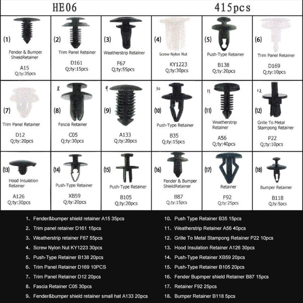 415 PCS Car Retainer Clips Assortment Car Panel Trim Plastic Fasteners Rivet Clips Set