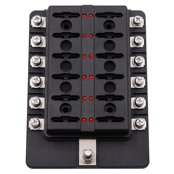 1 in 12 Out Fuse Box Screw Terminal Section Fuse Holder Kits with LED Warning Indicator for Auto Car Truck Boat