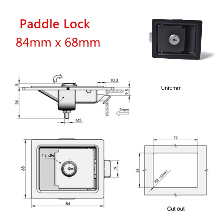Black Paddle Entry Door Latch & Keys Tool Box for Trailer / Yacht / Truck, A1215-01