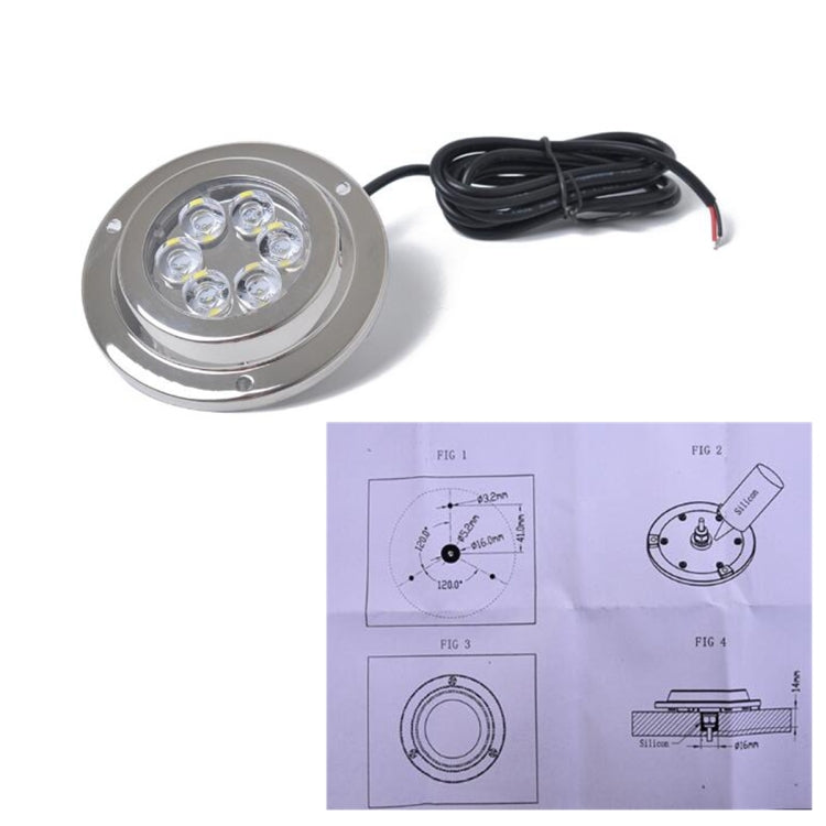 DC 10-30V 12W IP68 316 Stainless 6 LEDs White Light Underwater Light Boat High Power Bright for Marine / Yacht, 12W White Light