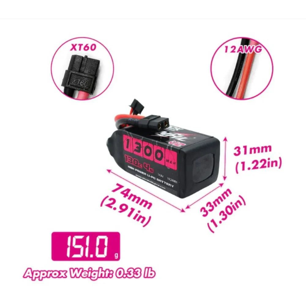 CNHL Black Series V2.0 1300mAh 14.8V 4S 130C Lipo Battery with XT60 Plug
