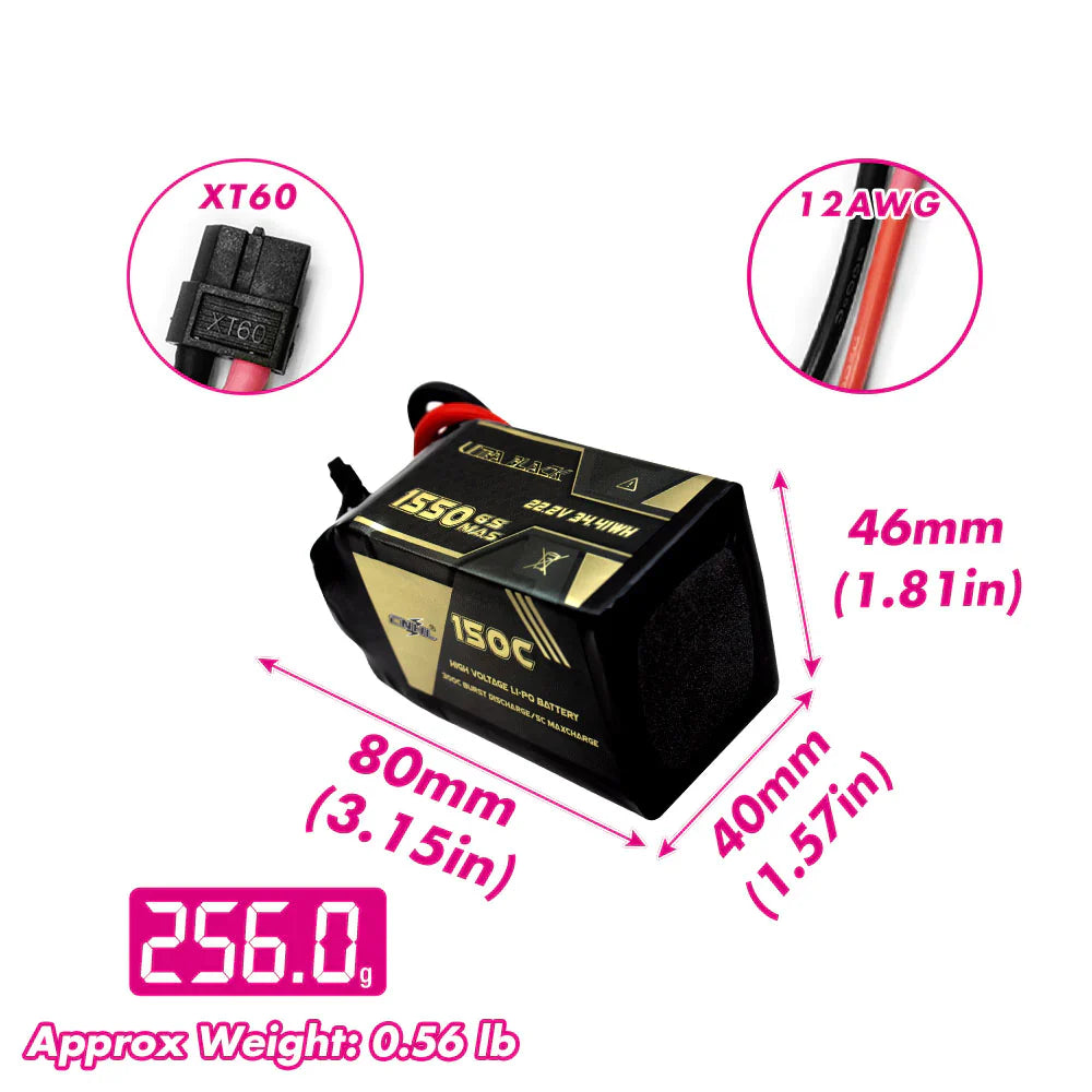 CNHL Ultra Black 1550mAh 22.2V 6S 150C Lipo Battery XT60
