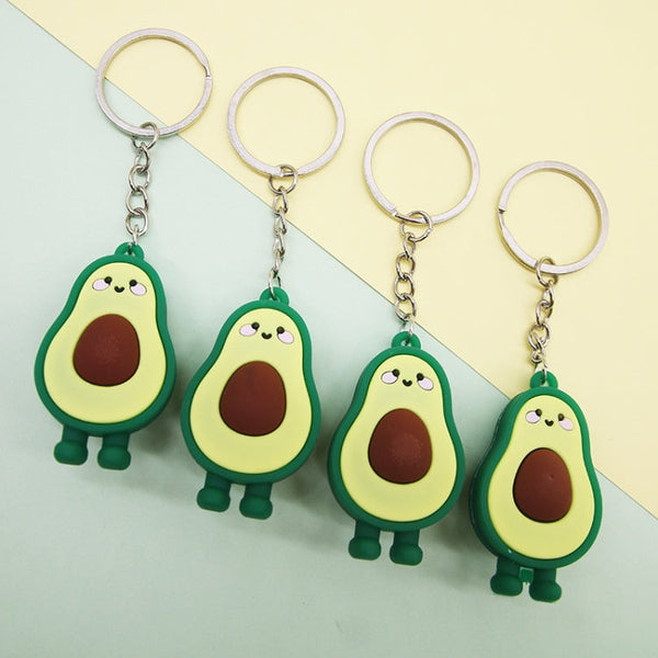 10 PCS Cute Fruit Jewelry Soft Silicone Cartoon Anthropomorphic Avocado Key Ring
