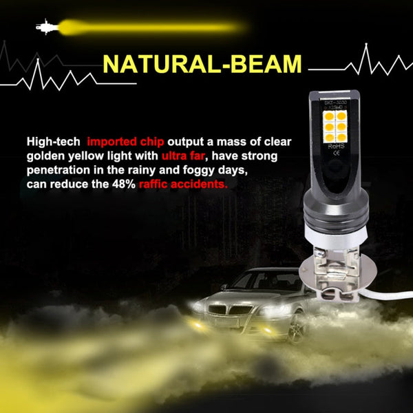 2 PCS H3 DC12V-24V / 12W / 3000K / 800LM 12LEDs SMD-3030 Car LED Fog Light