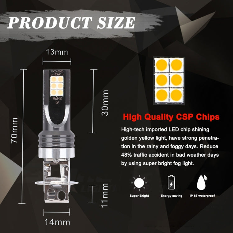 2 PCS H3 DC12V-24V / 12W / 3000K / 800LM 12LEDs SMD-3030 Car LED Fog Light