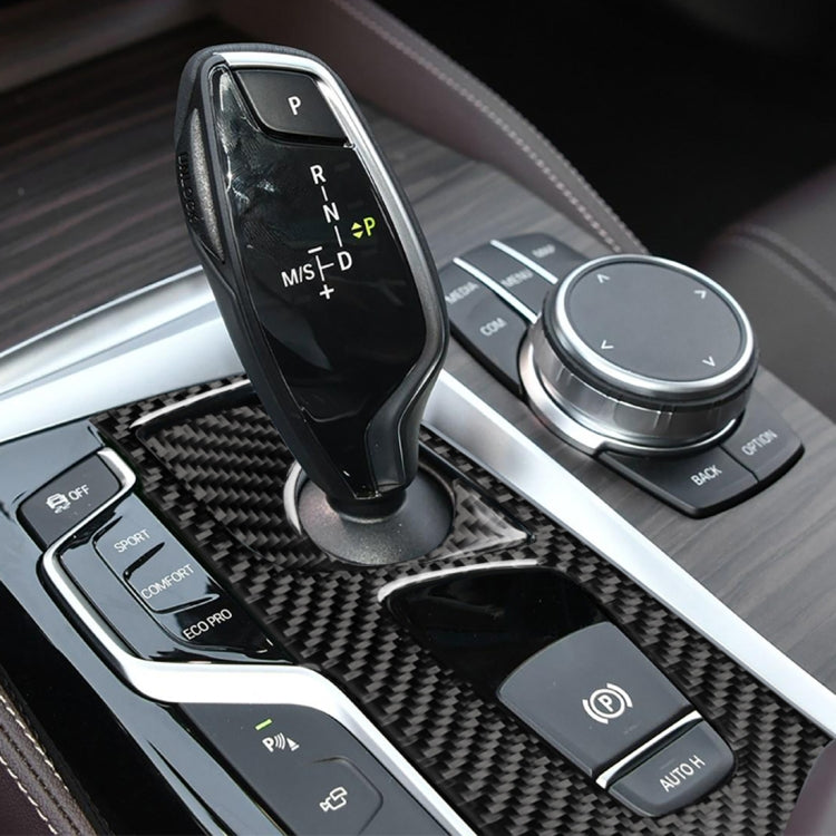 2 in 1 Car Carbon Fiber Gear Position Panel Decorative Sticker for BMW 5 Series G38 528Li / 530Li / 540Li 2018, Left Drive, Gear Position