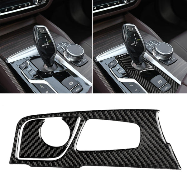 2 in 1 Car Carbon Fiber Gear Position Panel Decorative Sticker for BMW 5 Series G38 528Li / 530Li / 540Li 2018, Left Drive, Gear Position