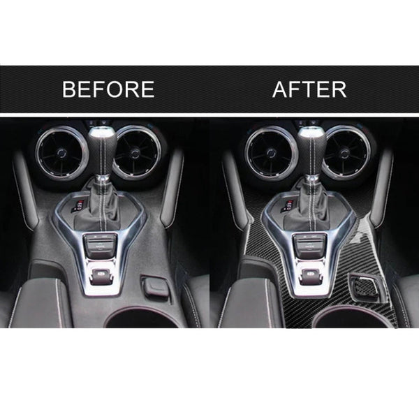 2 in 1 Car Carbon Fiber Central Control Gear Outer Frame Decorative Sticker for Chevrolet Camaro 2017-2019
