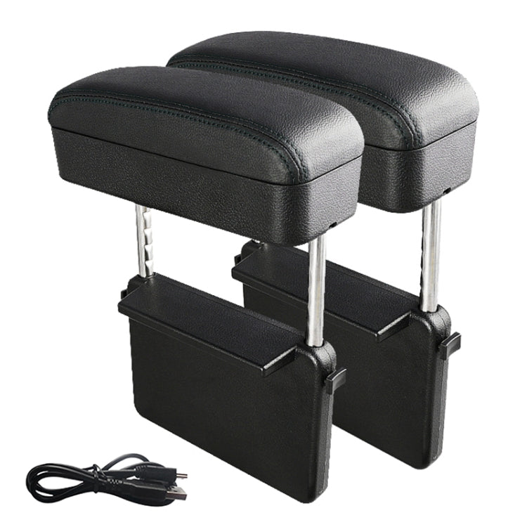 2 PCS Universal Car Wireless Qi Standard Charger PU Leather Wrapped Armrest Box Cushion Car Armrest Box Mat with Storage Box
