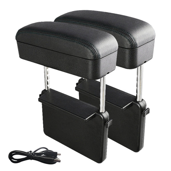 2 PCS Universal Car Wireless Qi Standard Charger PU Leather Wrapped Armrest Box Cushion Car Armrest Box Mat with Storage Box