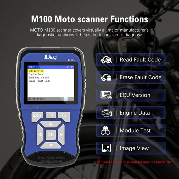 JDiag M100 Motorcycles 2 in1 OBD Scanner Battery Tester, Simplified Version