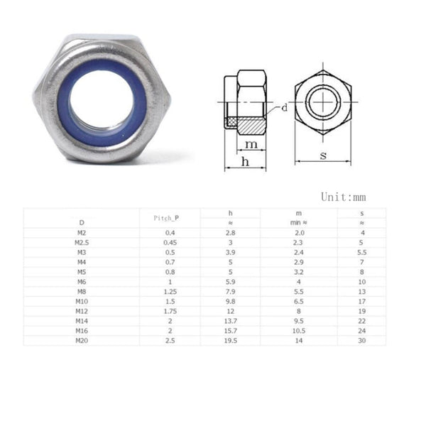 60 PCS Car 304 Stainless Steel Lock Nuts Nylon Insert Locknut Kit M3-M10, 60 PCS