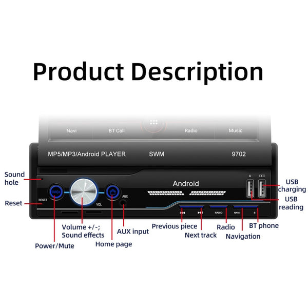 SWM 9702 Car HD 7 inch Android Radio Receiver MP5 Player, Support FM & Bluetooth & GPS & WiFi