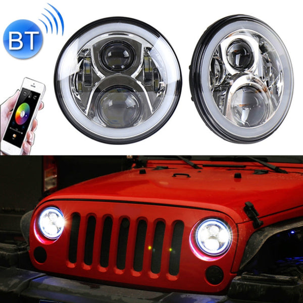 2 PCS 7 inch DC12V 6000K-6500K 50W Car LED Headlight Cree Lamp Beads for Jeep Wrangler / Harley, Support APP + Bluetooth Control, DC12V 6000K-6500K 50W