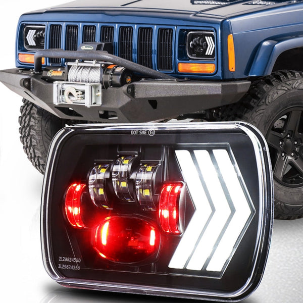 2 PCS 5X7 inch Car Modified Red Background LED Square Headlamp for Jeep Wrangler, For Jeep Wrangler(5X7 inch)