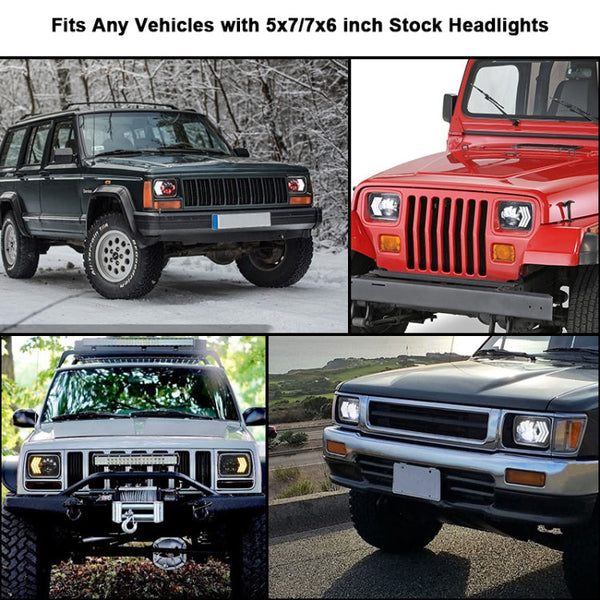 2 PCS 5X7 inch Car Modified Red Background LED Square Headlamp for Jeep Wrangler, For Jeep Wrangler(5X7 inch)