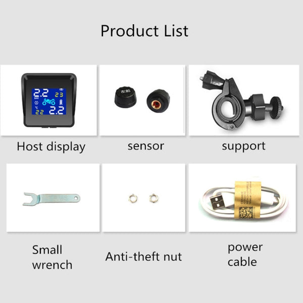 Universal Motorcycle Wireless High Precision Solar Energy TPMS Tire Pressure Alarm System External Tire Monitor