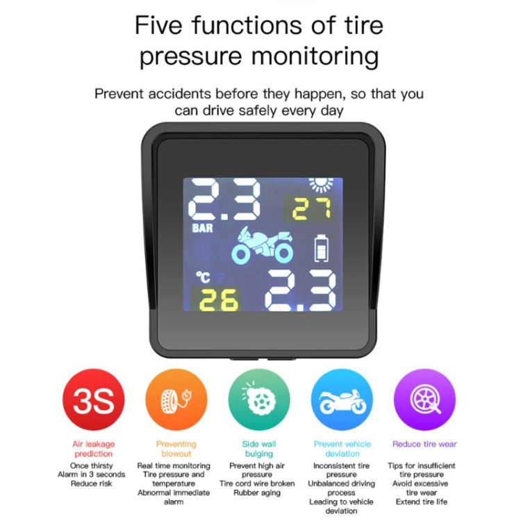 Universal Motorcycle Wireless High Precision Solar Energy TPMS Tire Pressure Alarm System External Tire Monitor